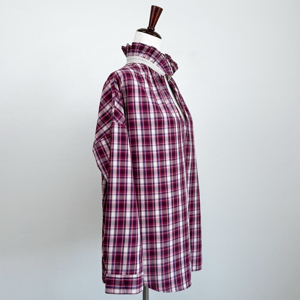A Shirt Thing Ruffle Collar Berry Plaid Cotton Long Sleeve Penelope Shirt MEDIUM - Picture 5 of 9